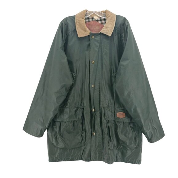WOOLRICH Vintage Field Chore Jacket Green MADE IN USA Corduroy Collar LARGE
